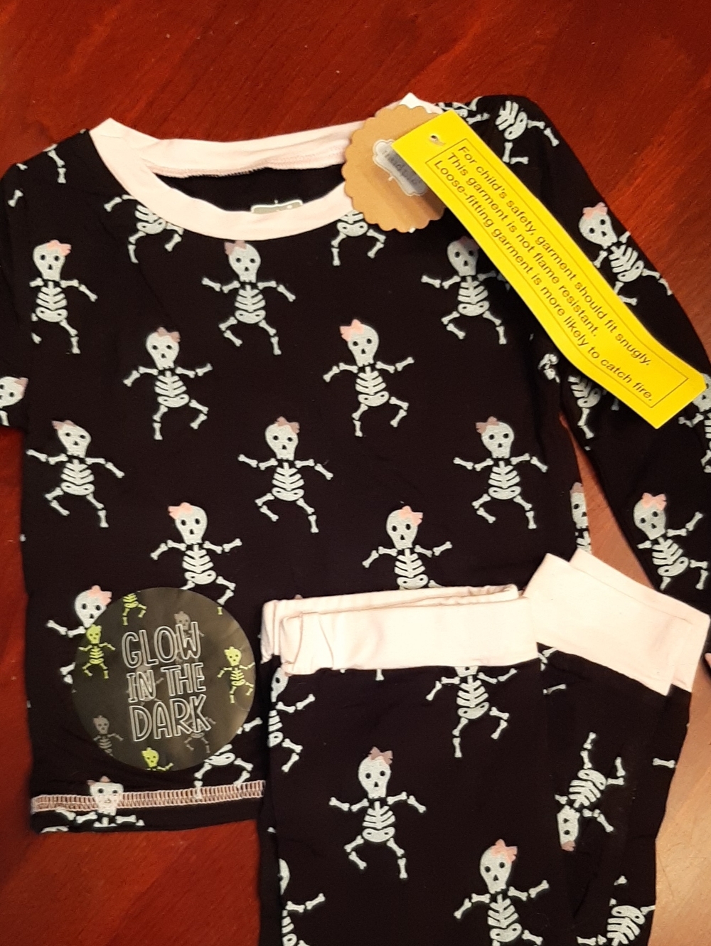 MudPie Girls Glow-in-the-Dark Skeleton Pajama Set - Black, NEW W TAGS
